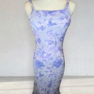 Vintage Y2K Lavender Floral Slip Dress Fairycore Coquette Pastel Bodycon